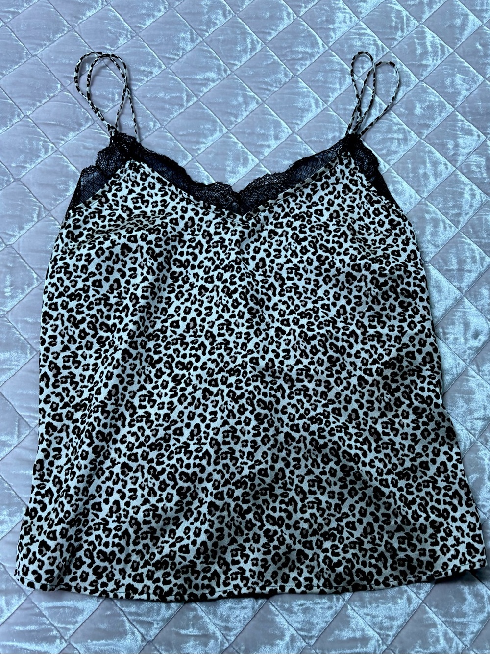 NWT❗️Abercrombie & Fitch Black and White Leopard Print Lace Trim Cami